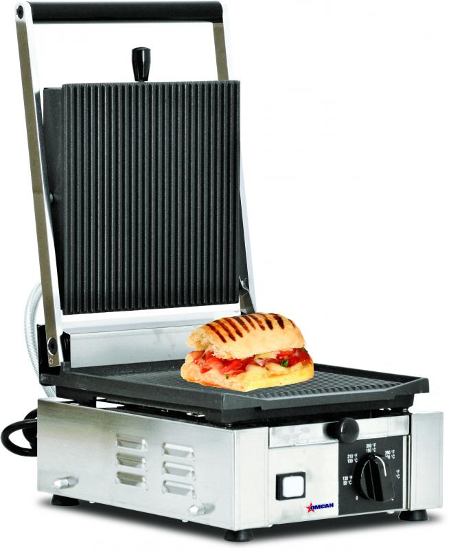 Elite Series 10" x 9" Single Panini Grill with Top and Bottom Grooved  Grill Surface